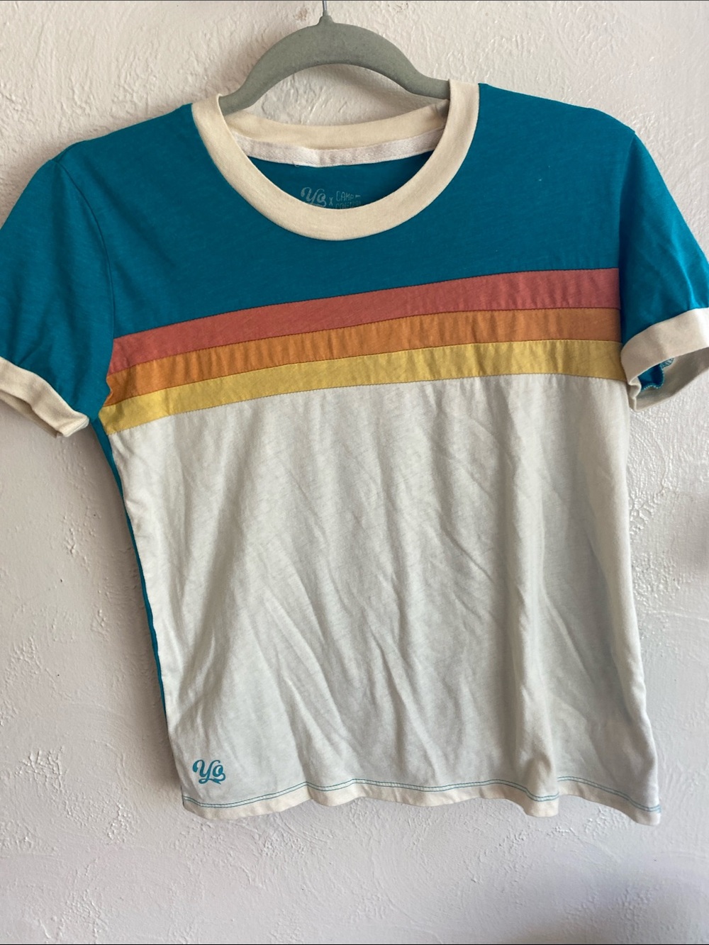 Retro Stripe Teal & Cream Short Sleeve Tee